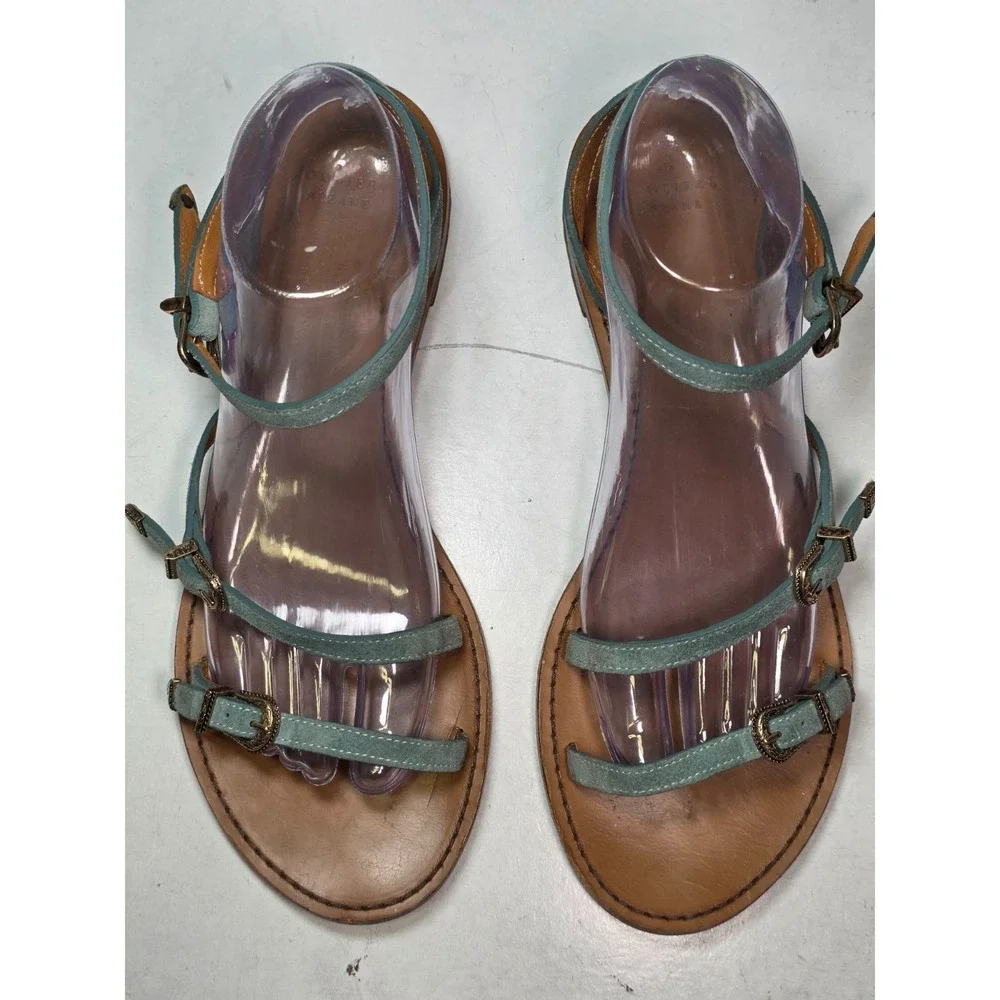 Sezane Les Souliers Sandals Women's Size 10 Teal Green Suede Strappy Shoes Italy